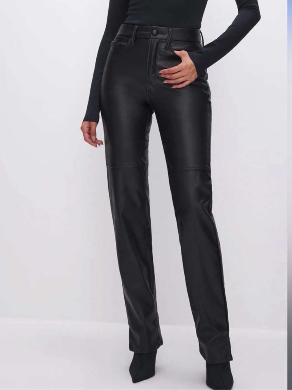 Good American Black Faux Leather Straight-Leg Pants
